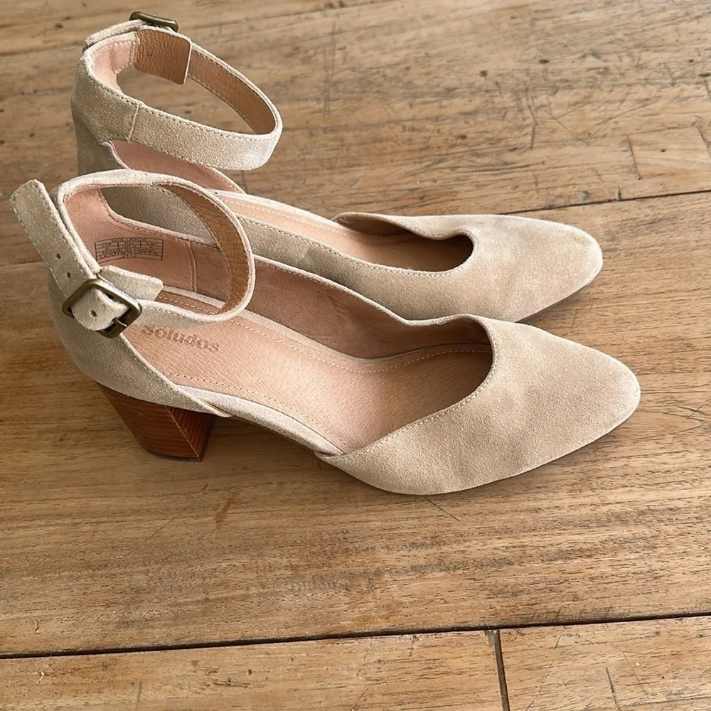 Soludos Gemma Heel – Size 8 – Neutral Suede Block Heel – Anthropologie